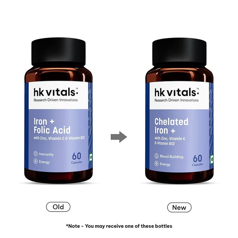 3 - HK Vitals Iron + Folic Acid with Zinc Vitamin B12 & Vitamin C,  60 capsules